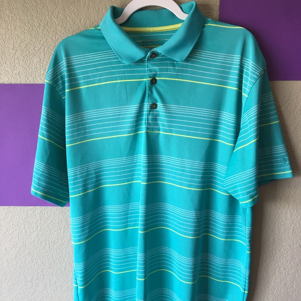 Grand Slam Turquoise and Lime Stripped Golf Shirt